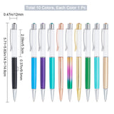 10Pcs 10 Colors Aluminum Ballpoint Pen, with Plastic Crystal & Empty Penholder, for Writing Compatible, School Office Supply Gift, Mixed Color, 145~148x12x9.5mm, 1pc/color