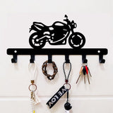 Iron Wall Mounted Hook Hangers, Decorative Organizer Rack with 7 Hooks, for Bag Clothes Key Scarf Hanging Holder, Motorcycle, Black, 15x33cm