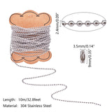 304 Stainless Steel Soldered Ball Chains & Chain Connectors, DIY Necklace Making Kits, Stainless Steel Color, Ball Chain: 2.4mm in diameter, 10m