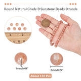 2 Strands Round Natural Grade B Sunstone Beads Strands, 6mm, Hole: 1mm, about 65pcs/strand, 15.3 inch