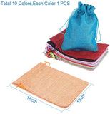 Burlap Packing Pouches Drawstring Bags, Mixed Color, 18x13cm, 1pc/color, 10pcs/set