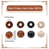 400Pcs 4 Colors Natural Unfinished Wood Beads, Round Wooden Loose Beads Spacer Beads for Craft Making, Lead Free, Mixed Dyed and Undyed, Mixed Color, 9~10mm, Hole: 2~3.5mm, 100pcs/color