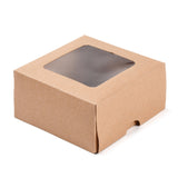 Folding Kraft Paper Cardboard Jewelry Gift Boxes, with PVC Visible Window, Square, BurlyWood, Finished Product: 10x10x5cm