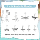 Dragonfly Tibetan Style Alloy Pendant Decoration, with Lobster Claw Clasps, Antique Silver & Platinum, 30~37mm, 9 style, 4pcs/style, 36pcs/set