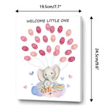 Canvas Fingerprint Painting, with Wood Frame and 1 Box Four Color Printing Mud and 2Pcs Traceless Nail, Elephant, 24.5x19.5cm