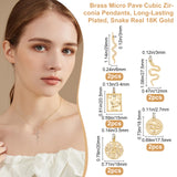 Brass Micro Pave Clear Cubic Zirconia Charms, Rectangle with Snake, Real 18K Gold Plated, 18.5~29x6~18x1.8~2mm, Hole: 2.7~3.4mm, 2pcs/style