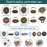 DIY Gemstone Adjustable Ring Making Kit, Including Oval & Flower Adjustable Alloy Ring Settings, Natural & Synthetic Mixed Stone Cabochons, 12Pcs/bag