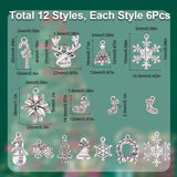 72Pcs 12 Style Tibetan Style Alloy Pendants, Lead Free & Cadmium Free, for Christmas, Mixed Shape, Antique Silver, 14.5~28.5x10~22x2~3mm, Hole: 1.5~2.5mm, 6pcs/style
