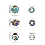 30Pcs 18 Style Alloy Rhinestone European Beads, Large Hole Beads, Rondelle & Flower & Barrel, Mixed Color, 10~12x8~9.5mm, Hole: 5mm