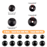 400Pcs 2 Styles Undyed Natural Ebony Wood Beads, Waxed, Lead Free, Round, Black, 6~8mm, Hole: 1.4~1.5mm, 200pcs/style
