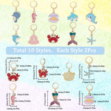 Sea Animal Alloy Enamel Pendant Stitch Markers, Crochet Leverback Hoop Charms, Locking Stitch Marker with Wine Glass Charm Ring, Mixed Color, 3.5~4.3cm, 10 style, 2pcs/style, 20pcs/box