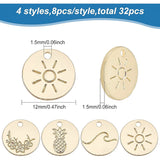 32Pcs 4 Style Alloy Charms, Cadmium Free & Nickel Free & Lead Free, Flat Round, Real 16K Gold Plated, 12x1~1.5mm, Hole: 1.5mm, 8pcs/style