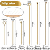 144Pcs 6 Style Brass Ball Head Pins with Eye Pins and Flat Head Pins, Long-Lasting Plated, Real 18K Gold Plated, 24pcs/style