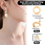 20Pcs Brass Donut Stud Earring Findings, with Vertical Loops and 20Pcs Ear Nuts, Nickel Free, Real 18K Gold Plated, 18mm, Hole: 2mm, Pin: 0.8mm, 5x3.5x2.5mm, Hole: 0.8mm, 20sets