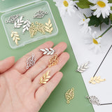 16Pcs 4 Style 201 Stainless Steel Links, Manual Polishing, Leaf & Feather, Golden & Stainless Steel Color, 4pcs/style