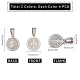 Vacuum Plating 304 Stainless Steel Pendants, Flat Round with Saint Benedict Medal, Golden & Stainless Steel Color, 16x13x2mm, Hole: 4x6mm, 2 colors, 4pcs/color, 8pcs/box