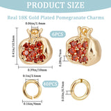 6Pcs Brass Micro Pave Chocolate Cubic Zirconia Charms, Nickel Free, Pomegranate Shape, with 40Pcs Brass Open Jump Rings, Real 18K Gold Plated, Charm: 10.5x10x7mm, Hole: 1.4mm