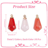 30Pcs 3 Colors Transparent Resin Pendants, Pomegranate Seed Charm, with Light Gold Plated Brass Findings, Mixed Color, 17x8x6.5mm, Hole: 1.6mm, 10pcs/color