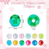 720pcs 12 Colors Eco-Friendly Transparent Acrylic Beads, Faceted, Round, AB Color, Mixed Color, 6mm, Hole: 1mm, 60pcs/color