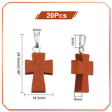20Pcs Wood Dyed Pendants, Religion Cross Charm, with Platinum Tone Iron Findings, Peru, 24.5x14.5x4mm, Hole: 5x4mm