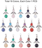 Natural/Synthetic Mixed Stone Pendants, with Alloy, Rhinestone and Iron Findings, Angel, Antique Silver, 36.5~39x19.5~20x12~12.5mm, Hole: 3.5mm