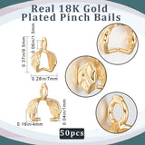 50Pcs Brass Ice Pick Pinch Bails, Leaf, Real 18K Gold Plated, 9.5x7x4mm, Hole: 1.5mm, Pin: 1mm