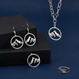 201 Stainless Steel Pendants, Ring with Mountain Charm, Stainless Steel Color, 27.5x26x1mm, Hole: 1.4mm, 20pcs/box