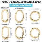 6Pcs 3 Styles Rack Plating Brass Spring Gate Rings, Cadmium Free & Nickel Free & Lead Free, Long-Lasting Plated, Real 18K Gold Plated, 14.5~18x10~14.5x2.5~3mm, Inner Diameter: 8~13mm, 2pcs/style