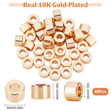 Long-Lasting Plated Brass Beads, Nickel Free, Column, Real 18K Gold Plated, 6x4mm, Hole: 3mm, 50pcs/box