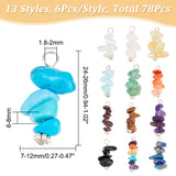 6 Sets Natural Mixed Gemstone Pendants, Chip Charms with 304 Stainless Steel Loops and Alloy Flower, Platinum, 24~26x7~12x6~8mm, Hole: 1.8~2mm, 13pcs/set