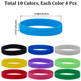 40Pcs 10 Colors Flat Plain Silicone Cord Bracelets Set for Men Women, Mixed Color, Inner Diameter: 2-1/2 inch(6.5cm), 4Pcs/color