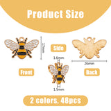 48Pcs 2 Colors Alloy Enamel Pendants, Bee Charm, Mixed Color, 26x17x1.5mm, Hole: 2mm, 24pcs/color