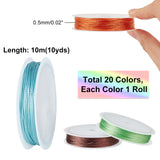 20 Rolls 20 Colors Polyester Round Thread, for Craft Tassel Making, Mixed Color, 0.5mm, about 10.94 Yards(10m)/Roll, 15-ply, 1 roll/color