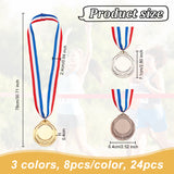 24Pcs 3 Colors Zinc Alloy Medals, with Stripe Pattern Lanyard, Flat Round, Mixed Color, 450~480mm, 8pcs/color