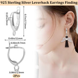 1 Pair Rhodium Plated 925 Sterling Silver Leverback Earrings, Latch Back with Loops, with 925 Stamp, Platinum, 21 Gauge, 17.5x11x3mm, Hole: 1.5mm, Pin: 0.7mm