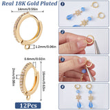 12Pcs Brass Micro Pave Clear Cubic Zirconia Hoop Earring Findings, with Horizontal Loop, Real 18K Gold Plated, 16x14x2mm, Hole: 1.2mm, Pin: 1x0.6mm