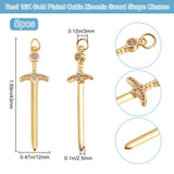5Pcs Brass Micro Pave Clear Cubic Zirconia Pendants, with Jump Rings, Nickel Free, Sword Shape Charm, Real 16K Gold Plated, 43x12x2.5mm, Hole: 3mm