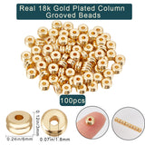 100Pcs Long-Lasting Plated Brass Spacer Beads, Grooved Beads, Column, Real 18K Gold Plated, 6x3mm, Hole: 1.8mm