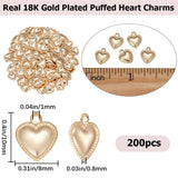 200Pcs 304 Stainless Steel Charms, Puffed Heart, Real 18K Gold Plated, 10x8x0.8mm, Hole: 1mm