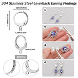 80Pcs 304 Stainless Steel Leverback Earring Findings, with Loop, Silver, 14x12x2mm, Hole: 1.2mm, Pin: 0.6x1mm