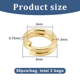 2 Bags Brass Split Rings, Double Loops Jump Rings, Real 18K Gold Plated, 5x1.5mm, Hole: 3mm, Single Wire: 0.75mm, about 50pcs/bag