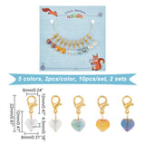 Heart Pendant Stitch Markers, Electroplate Glass Crochet Lobster Clasp Charms, Locking Stitch Marker with Wine Glass Charm Ring, Mixed Color, 2.2cm, 5 colors, 2pcs/color, 10pcs/set, 2 sets/box