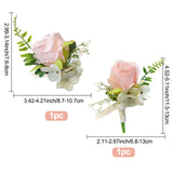 2Pcs 2 Style Silk Cloth Imitation Rose Corsage Boutonniere, with Silk Imitation Rose Wrist Corsages, for Wedding, Party Decorations, Pink, 115~765x10~130mm, 1pc/style