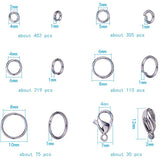 Stainless Steel Findings Set, Jump Rings and Lobster Claw Clasps, Stainless Steel Color, Jump Rings: 4/5/6/8/10mm, about 1161pcs/box, Lobster Claw Clasps: 12x7x4mm, hole: 1mm, about 30pcs/box