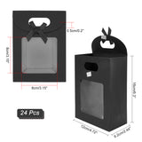 Rectangle Kraft Paper Gift Bags, with Bowknot and Clear Window, Black, 16x6.2x15.5cm