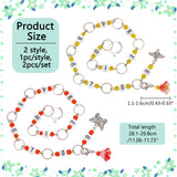 2Pcs 2 Style May Lily of Valley Bees Butterfly Beaded Knitting Row Counter Chains, Iron Linking Ring Locking Stitch Marker, with Alloy Charms & 304 Stainless Steel Leverback Hoop, Platinum, 28.1~29.8cm, 1pc/style