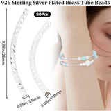 80Pcs Brass Tube Beads, Long-Lasting Plated, Curved Beads, Tube, 925 Sterling Silver Plated, 25x1.5mm, Hole: 0.8mm