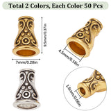 100Pcs 2 Colors Alloy Bead Cones, Cone, Mixed Color, 9.5x7mm, Hole: 1.6~4.5mm, 50pcs/color