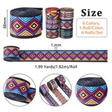 6 Strands 6 Styles Double-Sided Printed Polyester Ribbons, for Clothing Accessories, Wave & Rhombus & Stripe & Geometric Pattern, Mixed Patterns, 1-1/2 inch(38mm), about 1.99 Yards(1.82m)/strand