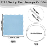 Ag 9999 Sterling Silver Rectangle Flat Wire, with 2Pcs Suede Fabric Square Silver Polishing Cloth, for Rings Bangles Jewelry Maknig, Silver, 500x2x0.5mm